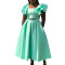 New solid color ruffled collar top with large skirt hem and half skirt cross-border set