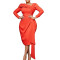 Solid color long sleeved OL diagonal collar pleated pencil skirt African foreign trade dress