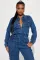 Fashionable streetwear with waistband for a slimming figure. Multi mouth bag with elastic waist, denim workwear jumpsuit
