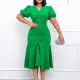 Fashionable temperament OL commuting solid color buttocks wrapped ruffled African dress
