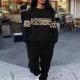 Leopard print patchwork loose sports long sleeved pants set