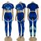 Cross border slim fitting fashion women's printed short sleeved two-piece set from Europe and America