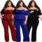 Fashionable oversized women's printed one line collar with wooden ear edge jumpsuit