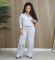 New Top Zipper Half High Neck Trouser Leg Strap European and American Women's Solid Color Two Piece Set