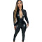 New European and American women's solid color high elasticity slim fit PU zipper two-piece set