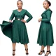Solid Elegant V-neck Flare Dress (Without Belt)
