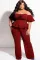 Fashionable oversized women's printed one line collar with wooden ear edge jumpsuit