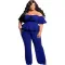 Fashionable oversized women's printed one line collar with wooden ear edge jumpsuit