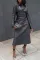 Fashion women's top+half skirt PU two-piece set