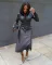 Fashion women's top+half skirt PU two-piece set
