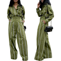 Shirt print paired with wide leg pants two-piece set