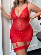 Sexy lingerie (lace+mesh+T-pants)with garter straps