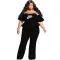 Fashionable oversized women's printed one line collar with wooden ear edge jumpsuit