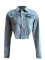 Personalized design with irregular side hollow short denim top