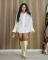 Elastic solid color sequin loose long sleeved micro flared shirt dress