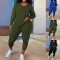 Large size women's long sleeved pants solid color two-piece set