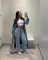 Hot selling fashion ruffled fringe elastic denim pants
