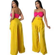 Fashionable high waisted lace up casual wide leg pants