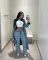 Hot selling fashion ruffled fringe elastic denim pants