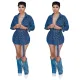 Washed denim slim fit casual shirt skirt (including adjustable waistband)