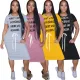 European and American fashion women's letter belt drawstring slit dress