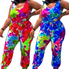 Minimalist jumpsuit with tie dye vest, zipper, and ankle strap (excluding mask)