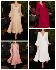 Sexy Pleated Chiffon Long Sleeve Dress Slim Fit Dress