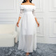 Sexy lace long sleeved off shoulder chiffon dress