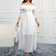 Sexy lace long sleeved off shoulder chiffon dress