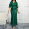 New high waisted V-neck sequin formal dress with raglan sleeves and long dress