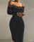 One shoulder lace slim fit long sleeved wrap buttocks tight fitting dress midi skirt