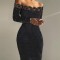 One shoulder lace slim fit long sleeved wrap buttocks tight fitting dress midi skirt