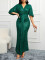 New high waisted V-neck sequin formal dress with raglan sleeves and long dress