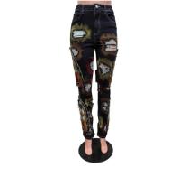 Hot selling embroidered distressed fashionable jeans