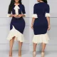 Large size women's elegant temperament, 5/4 sleeve irregular lace skirt hem dress