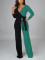 New women's V-neck slim fit, fashionable and sexy solid color jumpsuit with belt