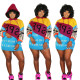 Autumn and Winter New Casual Hooded Long sleeved Color Blocked Letter Loose Long Women's Sweater