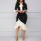 Large size women's elegant temperament, 5/4 sleeve irregular lace skirt hem dress