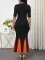 Elegant V-neck cross waisted mesh half sleeved fishtail mid length skirt