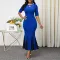 Elegant V-neck cross waisted mesh half sleeved fishtail mid length skirt