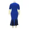 Elegant V-neck cross waisted mesh half sleeved fishtail mid length skirt