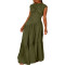 Spring and summer solid color sleeveless pleated loose nylon dress with large hem