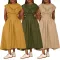 Solid color round neck loose hem nylon dress