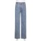 Mid waist and back five corner contrasting color pants, casual denim micro flared pants
