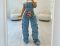 Fashionable street style strapless waistband for a slimming figure, spicy girl with multiple pockets, denim workwear jumpsuit