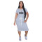 Elastic waist short sleeved solid color printed T-shirt skirt medium length skirt