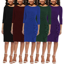 Sexy and fashionable round neck ruffled women's dress
