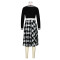 New style elegant round neck patchwork plaid printed skirt hem light mature dress
