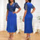 V-neck cross waisted mesh half sleeved fishtail mid length skirt  PLUS SIZE