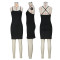 Chest wrap tight backless solid color suspender U-neck dress
